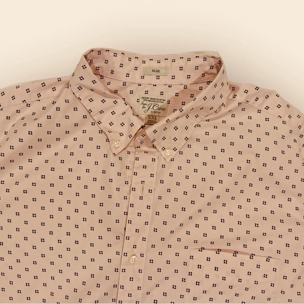 J. CREW Organic Cotton‎ Slim Stretch Fit *Secret Wash* Shirt Pink Print Men XXL